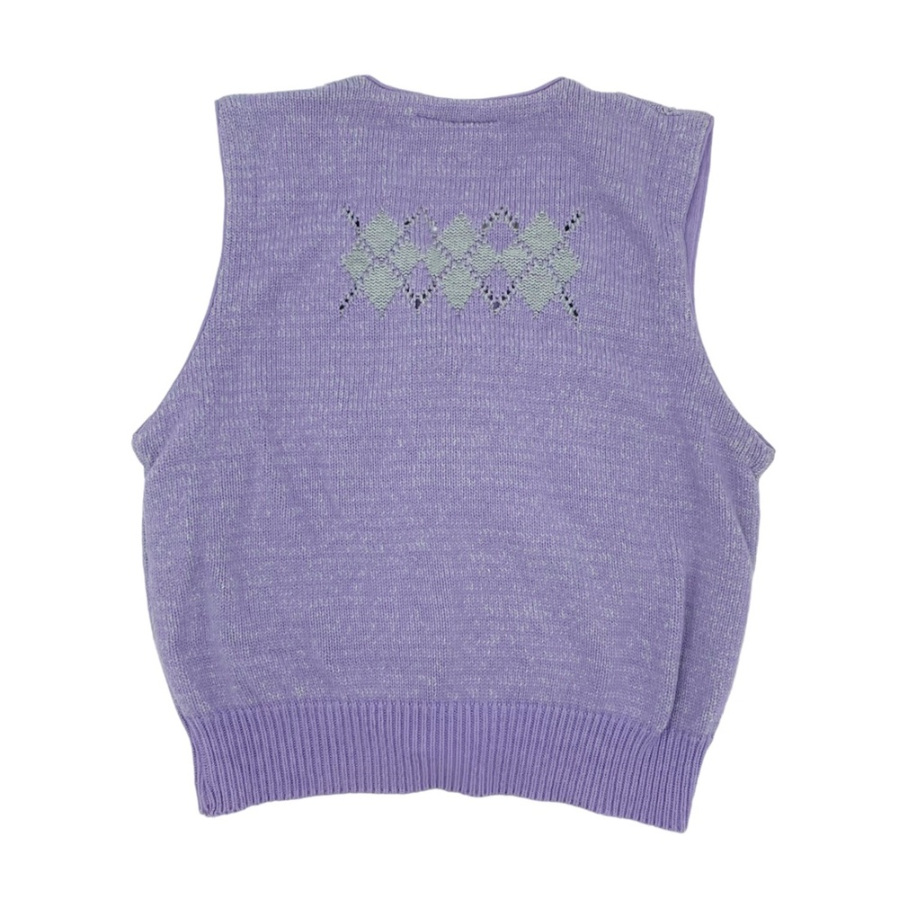 Vintage 90s Y2K Preppy Liz Golf Pastel Purple Green Argyle Knit Sweater Vest - Picture 2 of 8